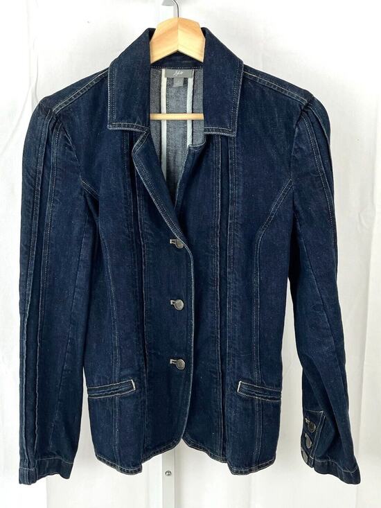 J. Jill Jackets & Blazers - J. JILL Denim Sz 2 Blazer Jean Jacket Prairie Style Cotton Linen Dark Wash Blue